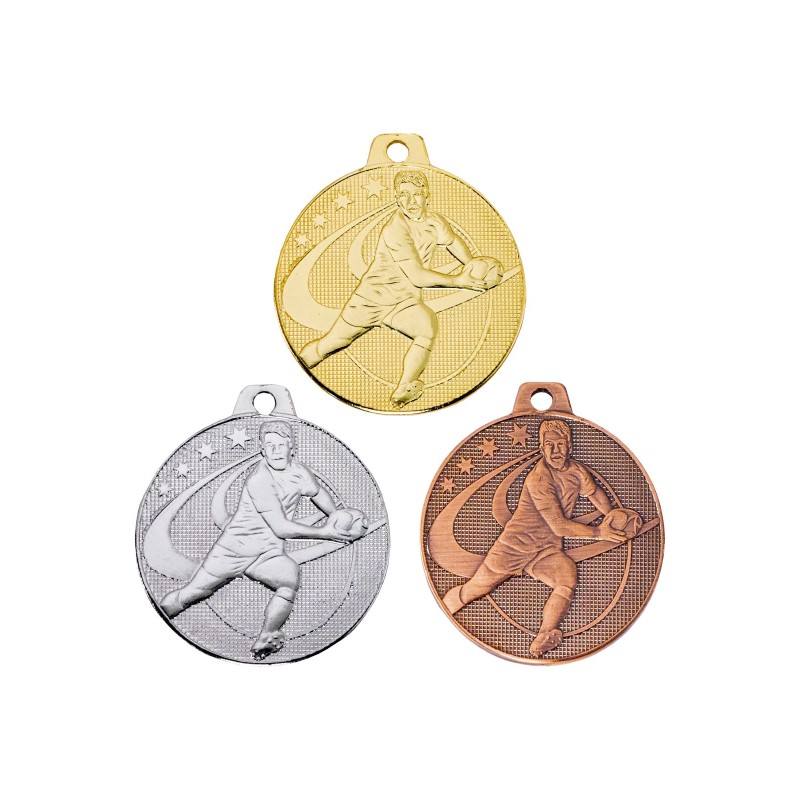 Médaille Rugby en promotion Ø 32mm - Finition or-argent-bronze