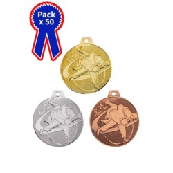 Lot de 50 Médailles Judo en promotion Ø 50mm - Finition or-argent-bronze
