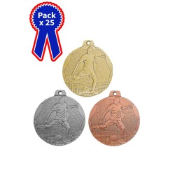 25 Médailles Football en promotion Ø 70mm - Finition or-argent-bronze