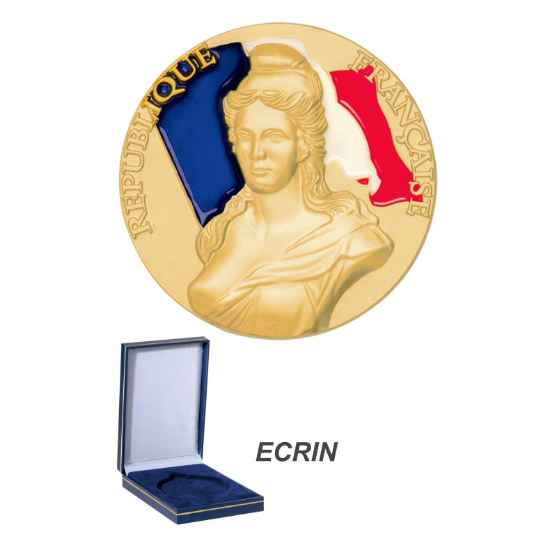 Médaille Marianne émaillée bleu/blanc/rouge – 70mm – 135 g. Mairies et Collectivités