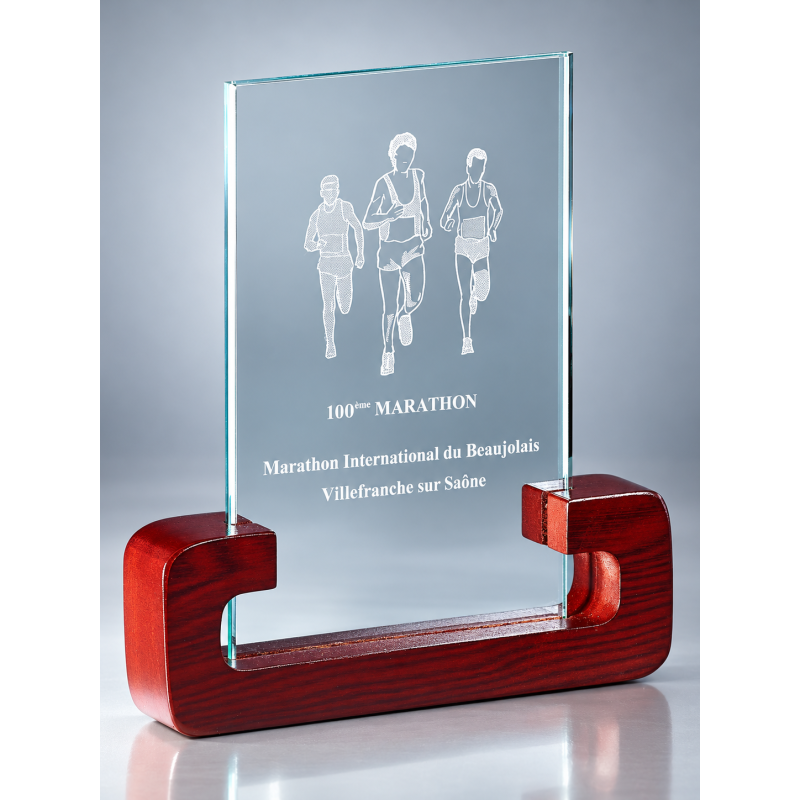 Trophée Verre & Bois Gravure Laser 163-31 - Logo personnalisé
