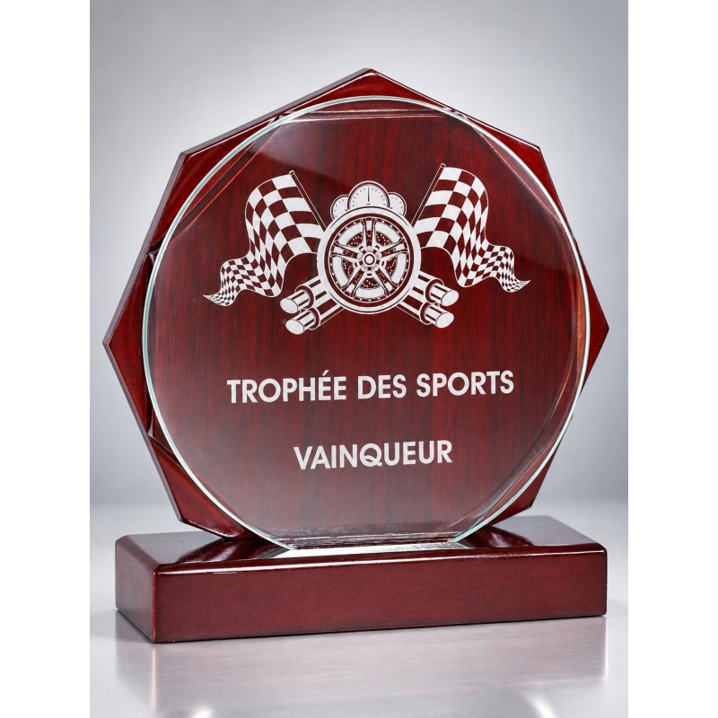 Trophée Verre & Bois Gravure Laser 164-21 - Logo personnalisé